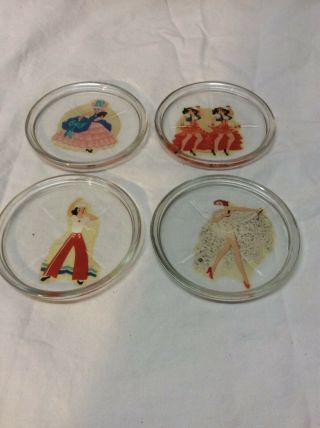 Set Of 4 Vintage Glass Coasters With Stickers