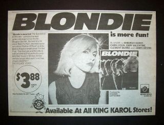 Blondie Private Stock Debut,  1st Album 1977 Small Poster Type Ad,  Advert (v.  2)