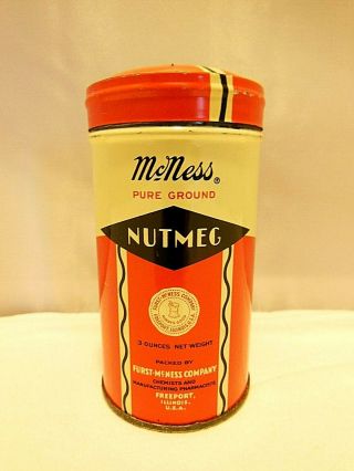 Vintage 3 Oz.  Nutmeg Spice Tin Can Furst - Mcness Co.  Freeport,  Ill Deco Graphics