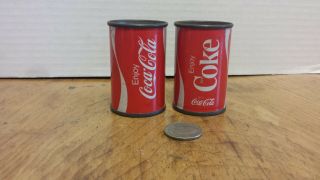 Vintage Mini Metal Coke Cans Coca - Cola Salt & Pepper Shakers,  2 3/8 " Tall