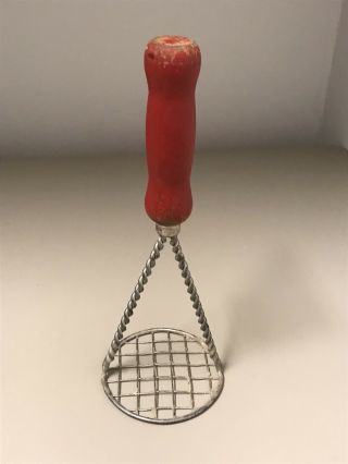 Vintage Potato Masher - Round With Wooden Handle - Braided Metal