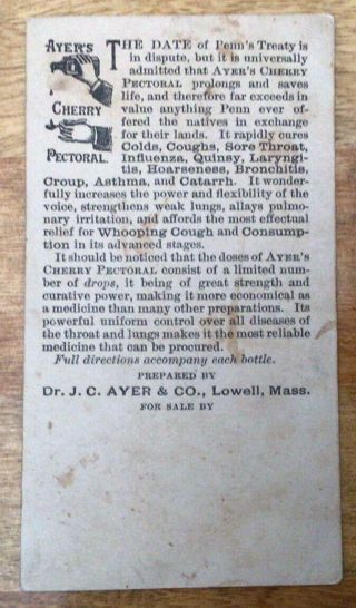Victorian Trade Card,  AYER’S CHERRY PECTORAL,  “Penn’s Treaty” 3