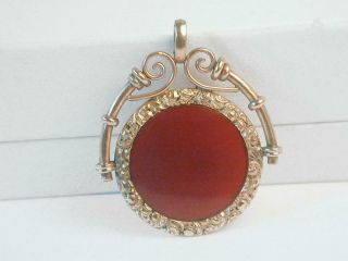 Vintage Victorian Era Large Rose Gold Filled Repousse Carnelian Glass Watch Fob