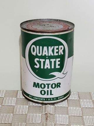 Vintage Quaker State Motor Oil Can Full Quart Metal Can Unopended