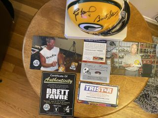 Autographed Mini Football Helmet Green Bay Packers Bart Starr & Brett Favre Psa