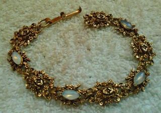 Vintage Florenza Gold Tone And Faux Opals Bracelet 7 5/8 Inches Long