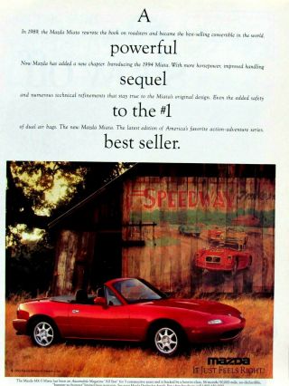 1994 Mazda Miata Mx 5 Convertible Powerful Sequel Print Ad 8.  5 X 11 "
