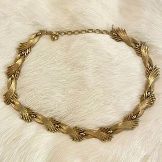 Vintage Crown Trifari Modernist Necklace Brushed Gold Tone Adjustable Link 4515