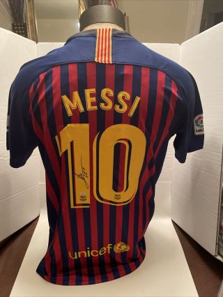 Leo Messi Signed Autographed Nike Fc Barcelona Jersey.  Paas Nwt Xl.  Soccer