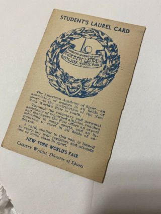 Estate Rare Vintage Jimmie Foxx Signed 1939 York World Fair Laurel Card 6