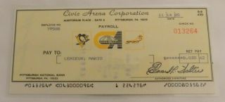 Mario Lemieux Signed Vintage 1985 Pittsburgh Penguins Nhl Hockey Payroll Check