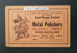 1915 Grand Masque Carnival - Metal Polishers Union Local No.  6 Ad Chicago,  Il