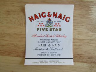 Vintage Scotch Whisky Paper Bottle Label - Haig & Haig 5 Star