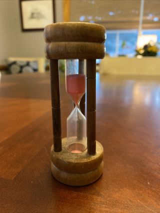 Vintage Wood 3 Minute Hourglass Kitchen Egg Timer Watch Clock Pink Sand