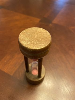 VINTAGE WOOD 3 MINUTE HOURGLASS KITCHEN EGG TIMER WATCH CLOCK PINK SAND 2