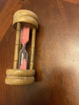 VINTAGE WOOD 3 MINUTE HOURGLASS KITCHEN EGG TIMER WATCH CLOCK PINK SAND 3