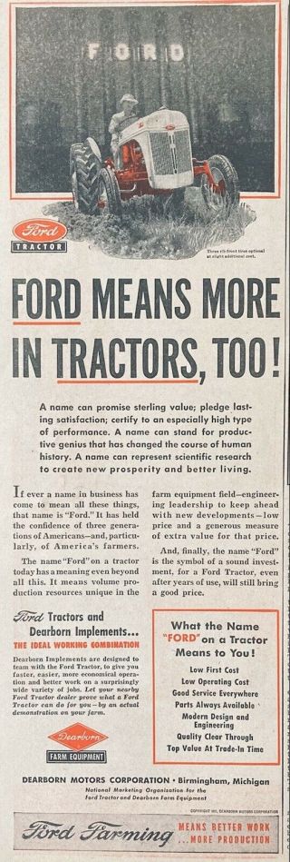 1951 Ad.  (xg22) Dearborn Motors Co.  Birmingham,  Mi.  Ford Tractors