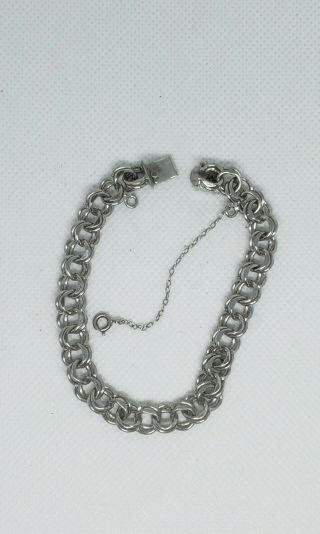 Vintage Sterling Elco Charm Bracelet With Safety Chain 7.  5 "