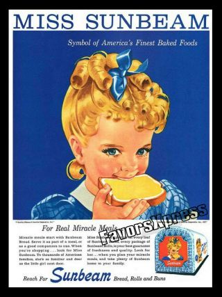 1950s Little Miss Sunbeam Bread Ad Magnet Thin Flexible 4x3 In.