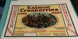 Monmouth Brand Eatmor Cranberries Jersey American Cranberry Exchange Label
