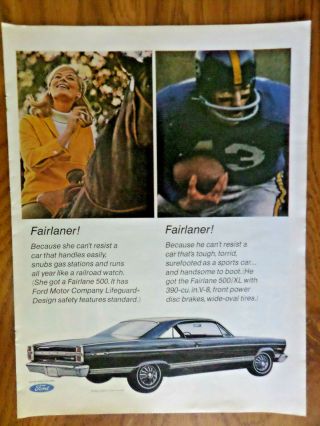 1967 Ford Fairlane 500/xl Hardtop Ad Horseback Riding Football Theme