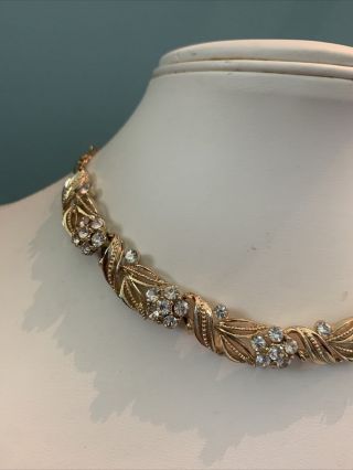 Vintage Gold Tone Rhinestone Flower Lisner Signed Necklace Jewelry F195 2
