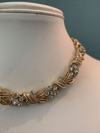 Vintage Gold Tone Rhinestone Flower Lisner Signed Necklace Jewelry F195 3