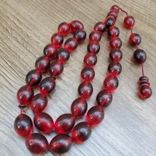 German 33 Amber Cherry Faturan Bakelite Prayer Beads Komboloi Beads Rosary 18mm