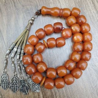 German 33 Prayer Beads Amber Faturan Yallow Damar Bakelite Komboloi Masbaha