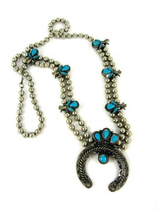 Vintage Costume Jewelry Squash Blossom Necklace Faux Turquoise Southwestern