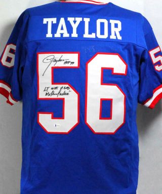 Lawrence Taylor Autographed Blue Pro Style Jersey W/ 2 Insc - Beckett W