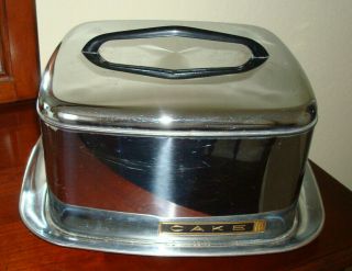 Mid Century Lincoln Beautyware Vintage Square Cake Carrier Chrome Locking Lid