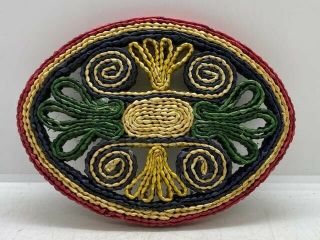 Vintage Wicker Rattan Straw Woven Trivet Hot Pad Boho Native American Oval