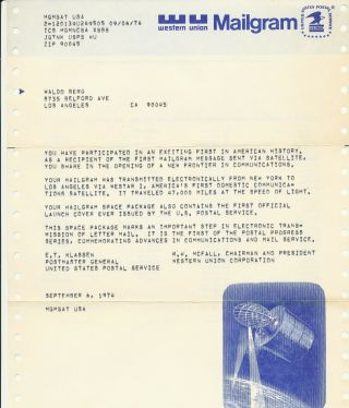 Western Union Mailgram from Westar Satellite - 1974 3