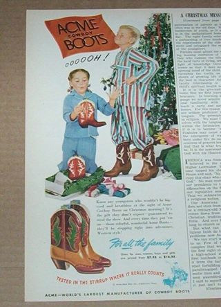 1948 Print Ad - Acme Cowboy Boots Little Girl Boy Family Christmas Advertising