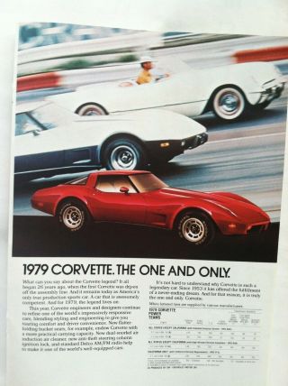 1953 - 1979 Chevrolet Corvette Vette - The Legend One And Only Gm Ad