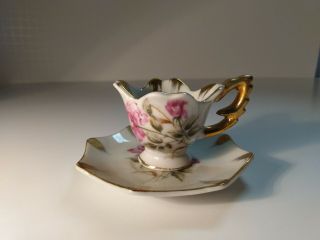 Vintage Enesco China Red Rose Mini Tea Cup And Saucer Set.