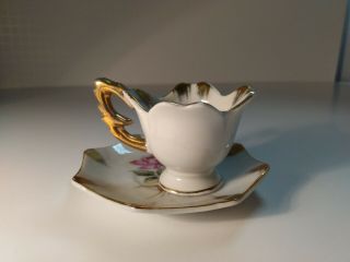 Vintage Enesco China Red Rose Mini Tea Cup And Saucer Set. 2