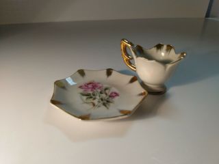Vintage Enesco China Red Rose Mini Tea Cup And Saucer Set. 3