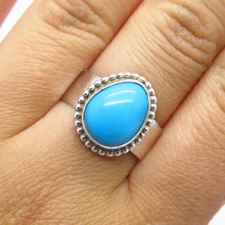 Old Pawn Navajo 925 Sterling Silver Sleeping Beauty Turquoise Tribal Ring Size 9
