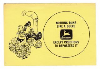 John Deere Creditors Tractor Nothing Runs Like A Deere Postcard Comic
