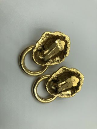 Vintage Kenneth Lane Gold Tone Clip On Earrings Lion Door Knocker Heavy 2