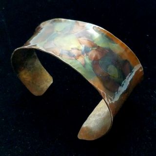 Vintage Wide Solid Copper Modernist Asymmetrical Cuff Bracelet Multi Tone 41g