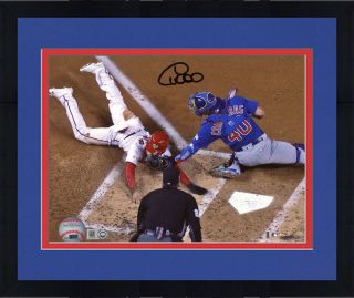Framed Willson Contreras Chicago Cubs Signed 8 " X 10 " Tagging Out Runner Photo