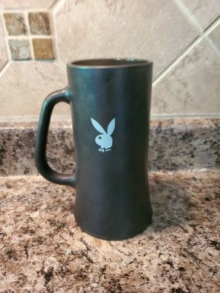 Vintage Playboy Black Matte Glass Beer Stein Mug Cup White Clear Bunny Logo