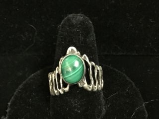 Vintage Sterling Silver And Malachite Ring - Handmade - Unmarked - Size 8