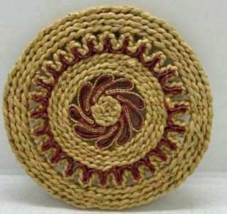Vintage Wicker Rattan Braided Woven Trivet Hot Pad Boho Native American Flower