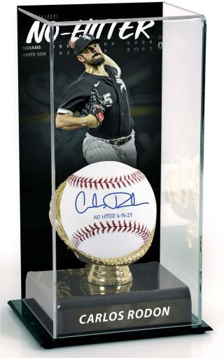 Carlos Rodon White Sox Signed Ball & " No - Hitter 4 - 14 - 21 " Insc And Display Case