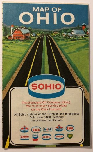 Map Of Ohio Standard Oil Co Of Ohio Sohio Roadmap 1975
