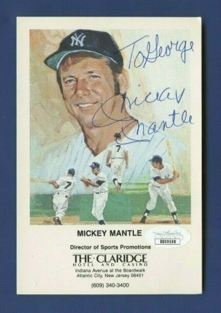 Mickey Mantle Jsa Authentic Autographed 6x4 " Claridge Atlantic City Post Card